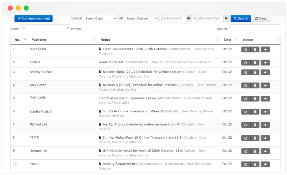 sending announcements on EduCloud school ERP